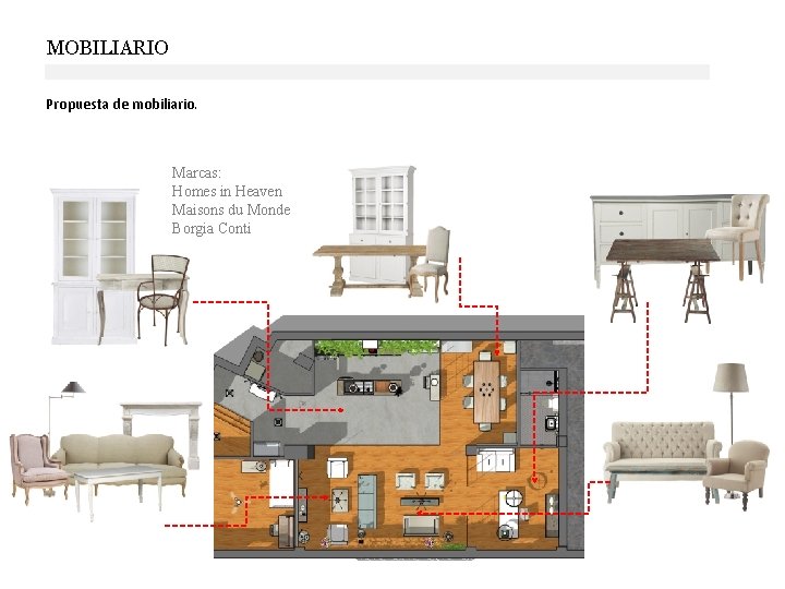 MOBILIARIO Propuesta de mobiliario. Marcas: Homes in Heaven Maisons du Monde Borgia Conti MOBILIARIO Propuesta de mobiliario. Marcas: Homes in Heaven Maisons du Monde Borgia Conti