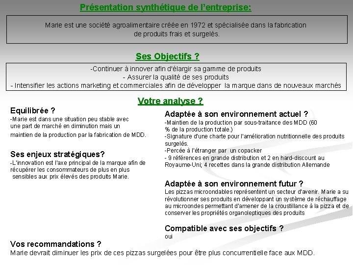 Présentation synthétique de l’entreprise: Marie est une société agroalimentaire créée en 1972 et spécialisée