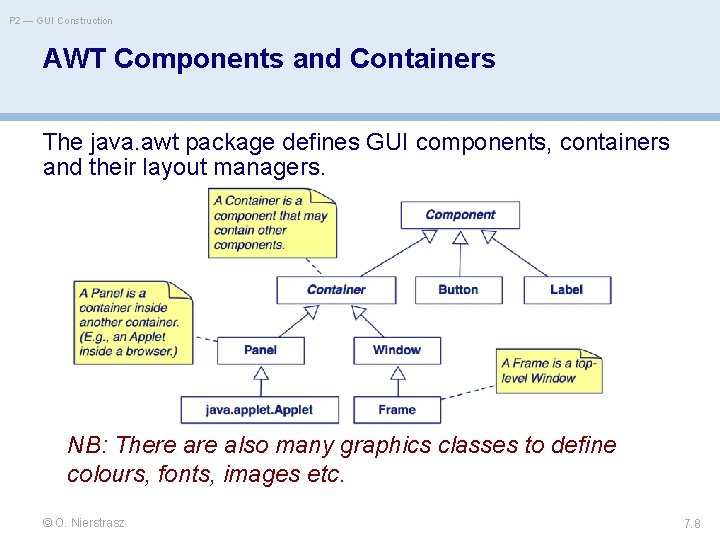 P 2 — GUI Construction AWT Components and Containers The java. awt package defines