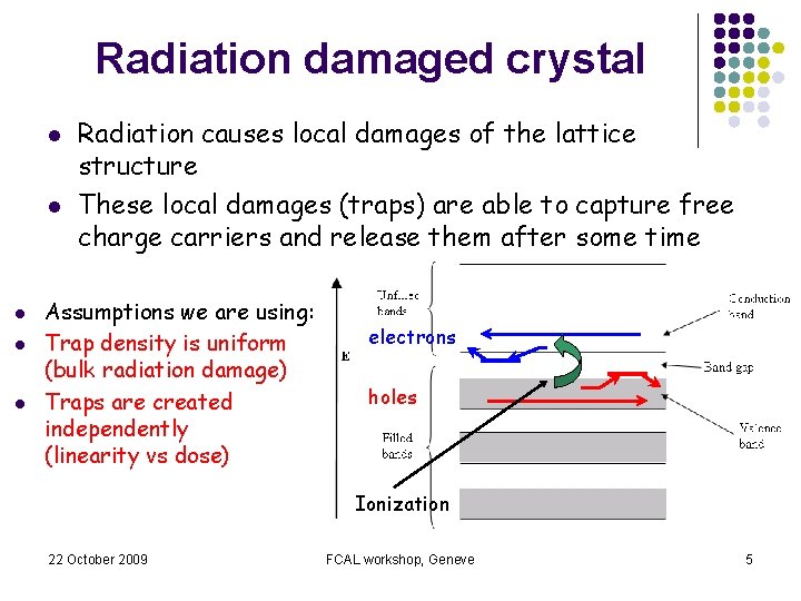 Radiation damaged crystal l l Radiation causes local damages of the lattice structure These