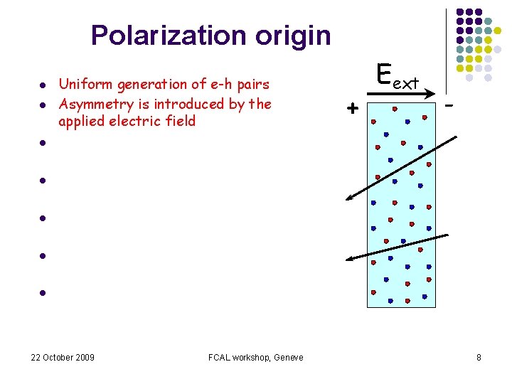 Polarization origin l l l l Uniform generation of e-h pairs Asymmetry is introduced