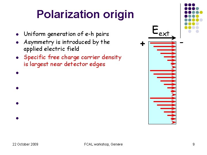 Polarization origin l l l l Uniform generation of e-h pairs Asymmetry is introduced