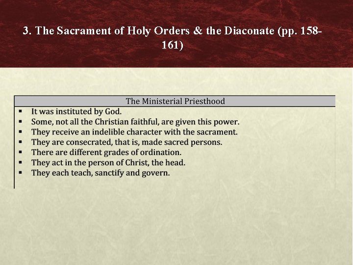 3. The Sacrament of Holy Orders & the Diaconate (pp. 158161) 