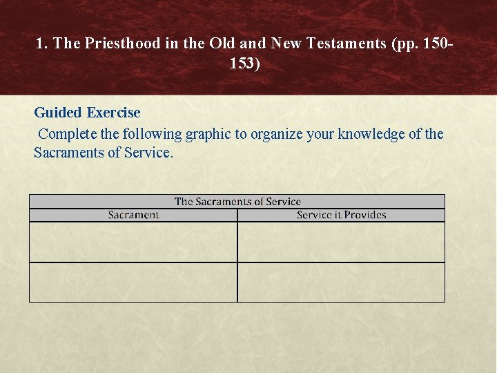 1. The Priesthood in the Old and New Testaments (pp. 150153) Guided Exercise Complete