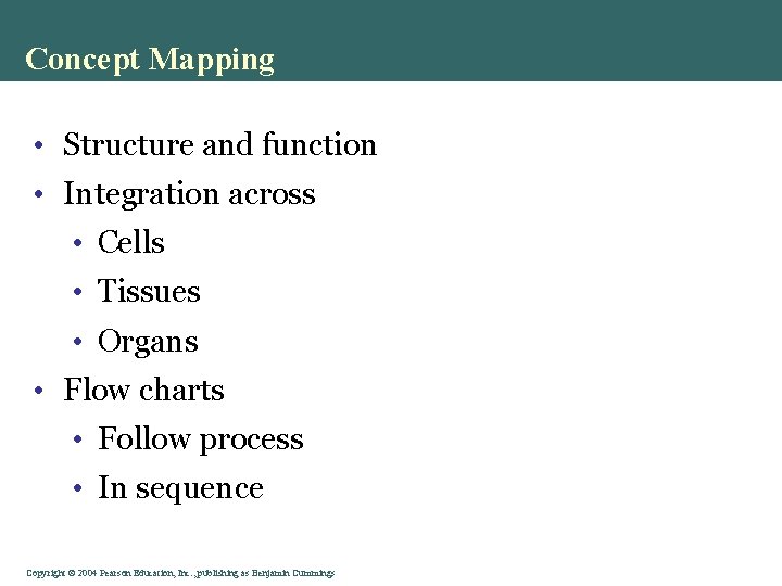 Concept Mapping • Structure and function • Integration across • Cells • Tissues •