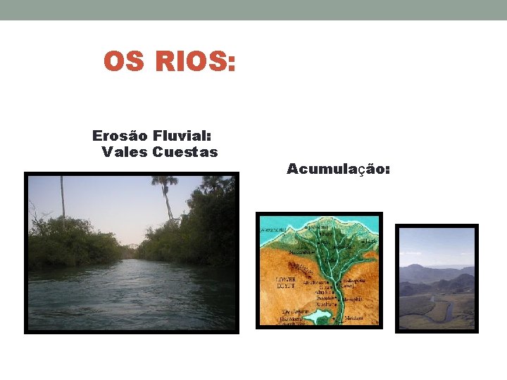 OS RIOS: Erosão Fluvial: Vales Cuestas Acumulação: 