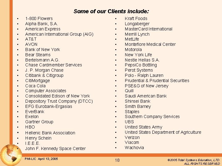 Some of our Clients include: • • • • • • • 1 -800