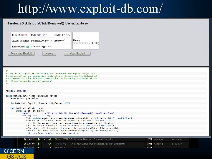 http: //www. exploit-db. com/ CERN GS-AIS 