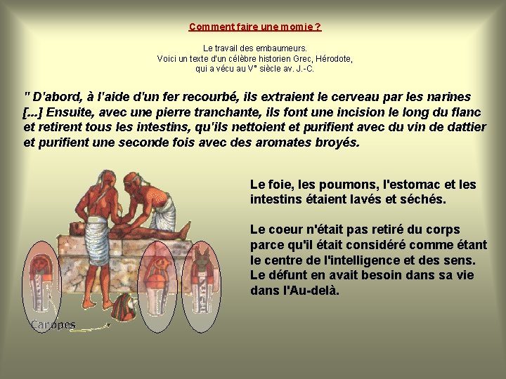 Comment faire une momie ? Le travail des embaumeurs. Voici un texte d'un célèbre Comment faire une momie ? Le travail des embaumeurs. Voici un texte d'un célèbre