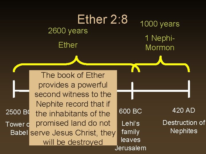 Ether 2: 8 2600 years 1000 years 1 Nephi. Mormon Ether The book of Ether 2: 8 2600 years 1000 years 1 Nephi. Mormon Ether The book of