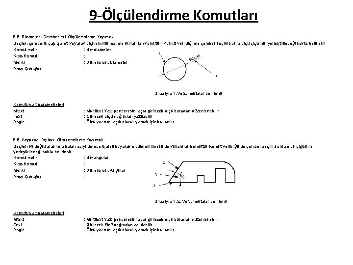 9 -Ölçülendirme Komutları 9. 8. Diameter: Çemberleri Ölçülendirme Yapmak Seçilen çemberin çap işareti koyarak