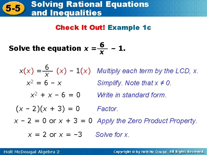 5 -5 Solving Rational Equations and Inequalities Check It Out! Example 1 c Solve