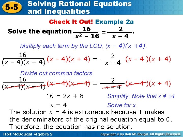 5 -5 Solving Rational Equations and Inequalities Check It Out! Example 2 a 2