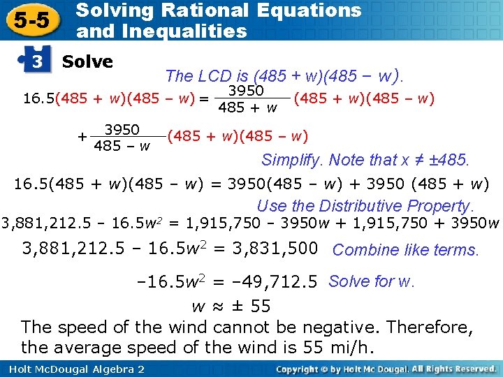 5 -5 3 Solving Rational Equations and Inequalities Solve The LCD is (485 +