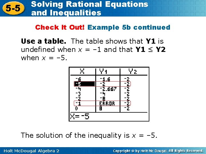 5 -5 Solving Rational Equations and Inequalities Check It Out! Example 5 b continued