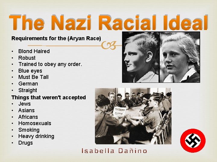 The Nazi Racial Ideal Requirements for the (Aryan Race) • Blond Haired • Robust