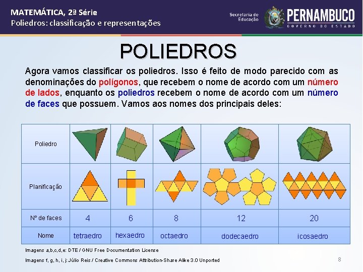 MATEMÁTICA, 2ª Série Poliedros: classificação e representações POLIEDROS Agora vamos classificar os poliedros. Isso