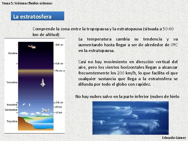 Tema 5: Sistemas fluidos externos La estratosfera Comprende la zona entre la tropopausa y Tema 5: Sistemas fluidos externos La estratosfera Comprende la zona entre la tropopausa y