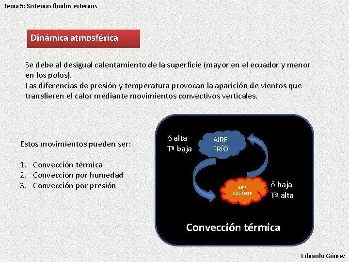 Tema 5: Sistemas fluidos externos Dinámica atmosférica Se debe al desigual calentamiento de la Tema 5: Sistemas fluidos externos Dinámica atmosférica Se debe al desigual calentamiento de la