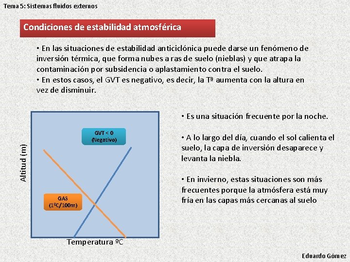 Tema 5: Sistemas fluidos externos Condiciones de estabilidad atmosférica • En las situaciones de Tema 5: Sistemas fluidos externos Condiciones de estabilidad atmosférica • En las situaciones de