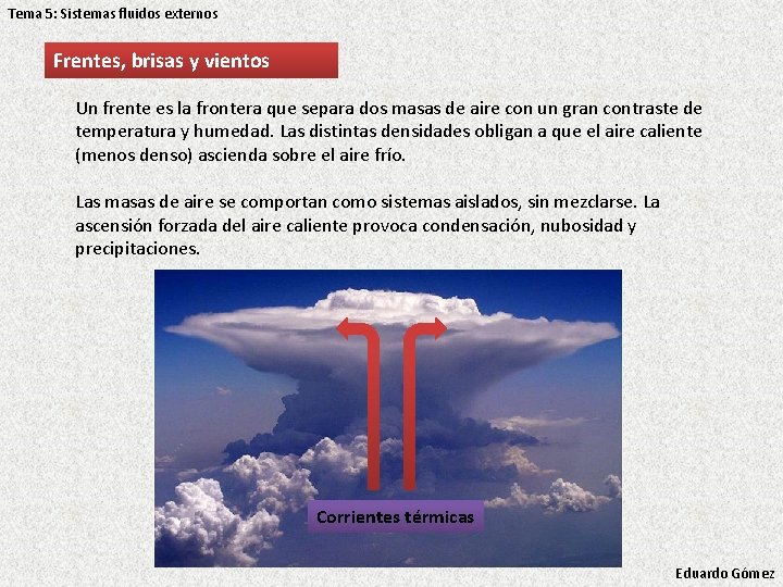 Tema 5: Sistemas fluidos externos Frentes, brisas y vientos Un frente es la frontera Tema 5: Sistemas fluidos externos Frentes, brisas y vientos Un frente es la frontera
