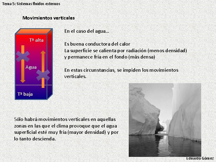 Tema 5: Sistemas fluidos externos Movimientos verticales En el caso del agua… Tª alta Tema 5: Sistemas fluidos externos Movimientos verticales En el caso del agua… Tª alta