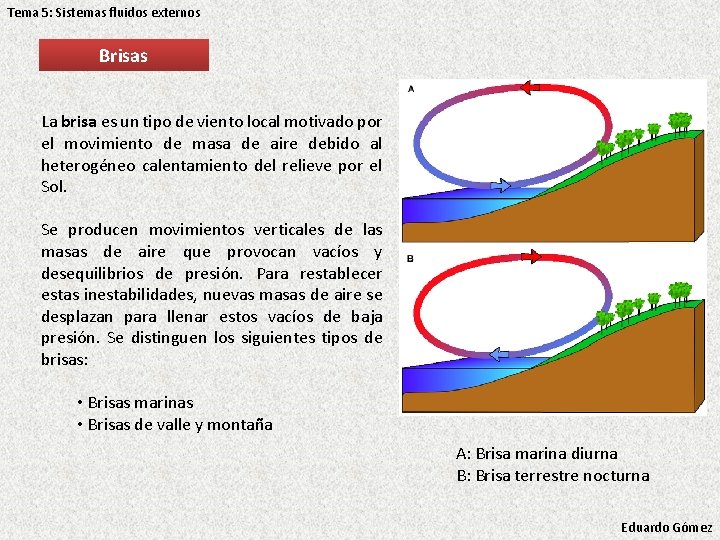 Tema 5: Sistemas fluidos externos Brisas La brisa es un tipo de viento local Tema 5: Sistemas fluidos externos Brisas La brisa es un tipo de viento local