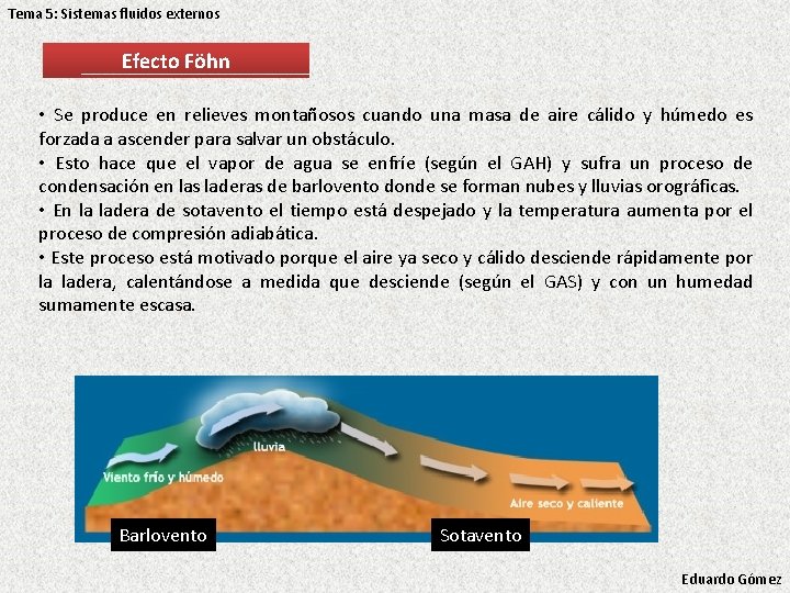 Tema 5: Sistemas fluidos externos Efecto Föhn • Se produce en relieves montañosos cuando Tema 5: Sistemas fluidos externos Efecto Föhn • Se produce en relieves montañosos cuando