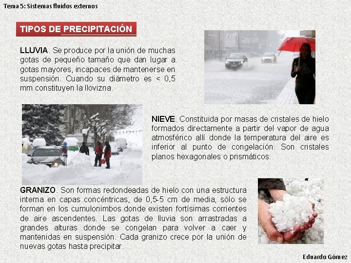 Tema 5: Sistemas fluidos externos TIPOS DE PRECIPITACIÓN LLUVIA. Se produce por la unión Tema 5: Sistemas fluidos externos TIPOS DE PRECIPITACIÓN LLUVIA. Se produce por la unión