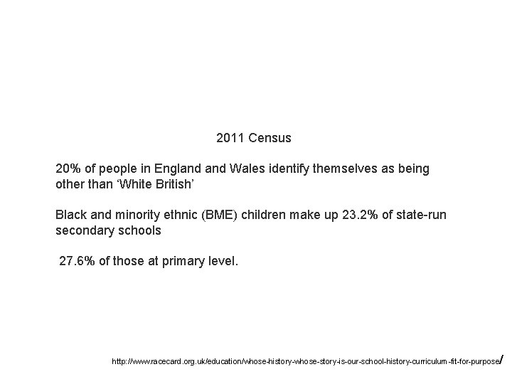 2011 Census 20% of people in England Wales identify themselves as being other than