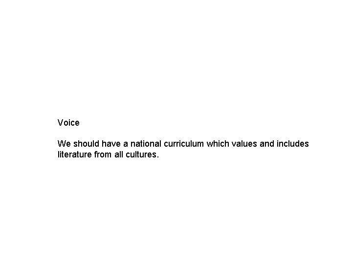 Voice We should have a national curriculum which values and includes literature from all