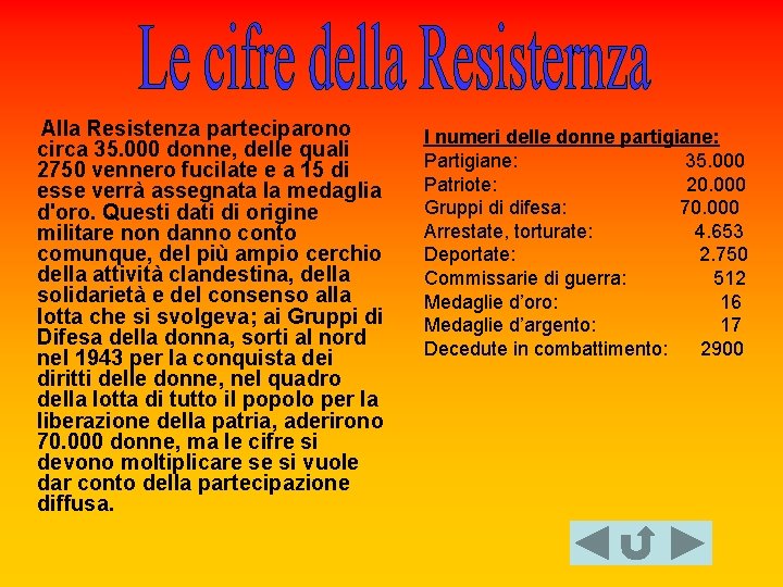 Alla Resistenza parteciparono circa 35. 000 donne, delle quali 2750 vennero fucilate e a