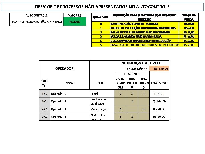 DESVIOS DE PROCESSOS NÃO APRESENTADOS NO AUTOCONTROLE 