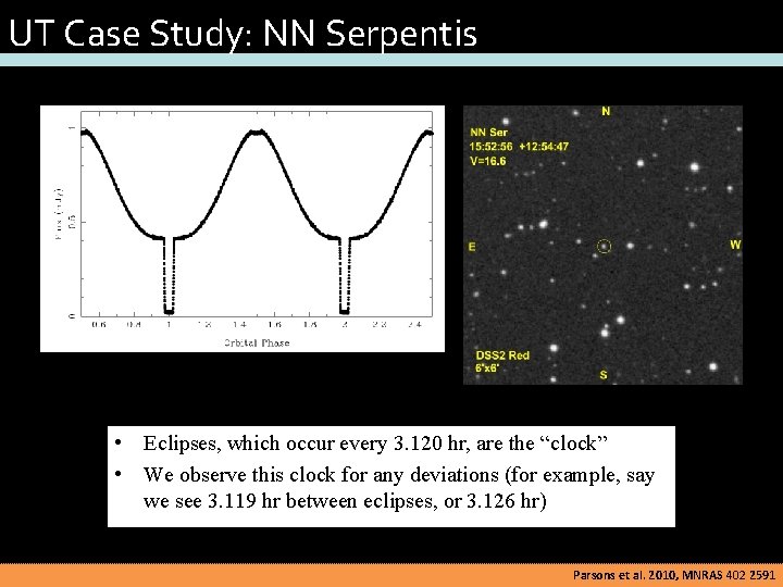 UT Case Study: NN Serpentis • Eclipses, which occur every 3. 120 hr, are
