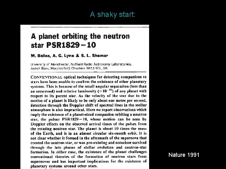 A shaky start: Nature 1991 