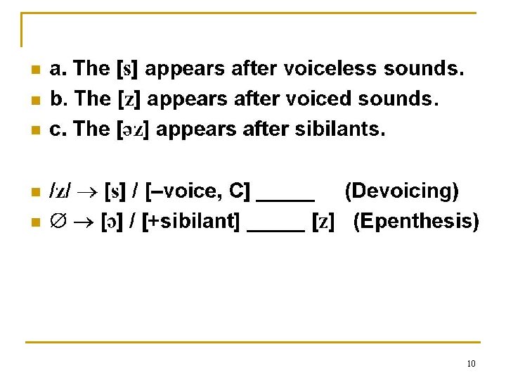 n n n a. The [ ] appears after voiceless sounds. b. The [