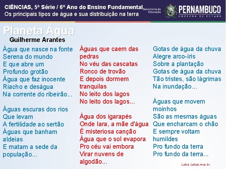 CIÊNCIAS, 5ª Série / 6º Ano do Ensino Fundamental Os principais tipos de água