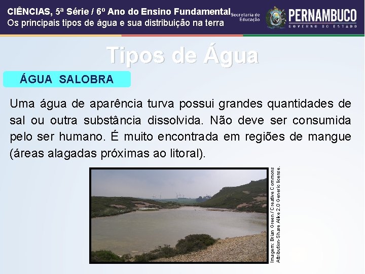 CIÊNCIAS, 5ª Série / 6º Ano do Ensino Fundamental Os principais tipos de água