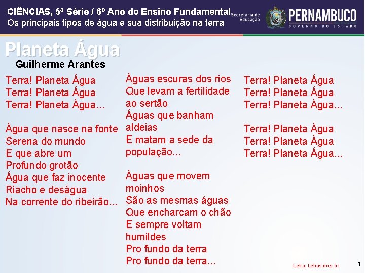 CIÊNCIAS, 5ª Série / 6º Ano do Ensino Fundamental Os principais tipos de água