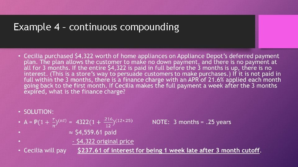 Example 4 – continuous compounding • 