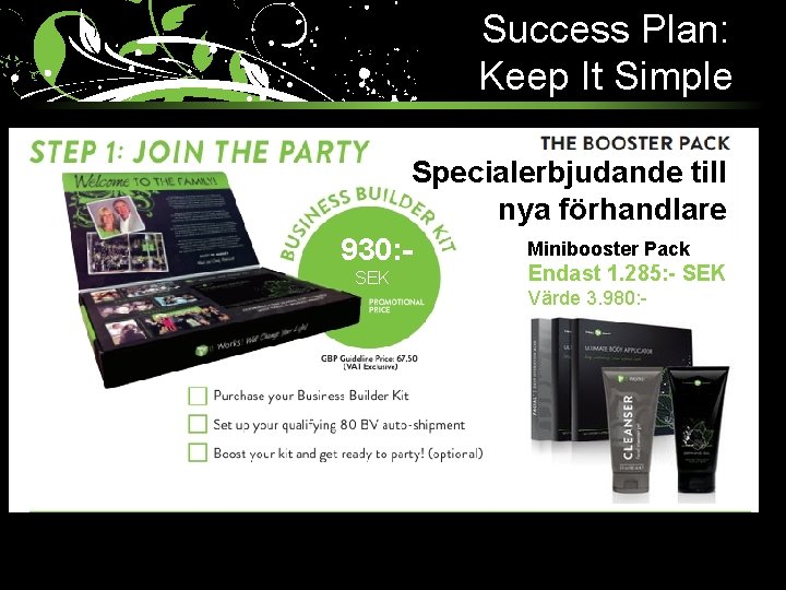 Success Plan: Keep It Simple Specialerbjudande till nya förhandlare Minibooster Pack 930: 2500 DKK