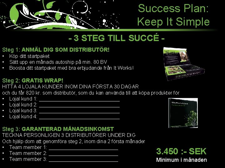 Success Plan: Keep It Simple - 3 STEG TILL SUCCÉ Steg 1: ANMÄL DIG