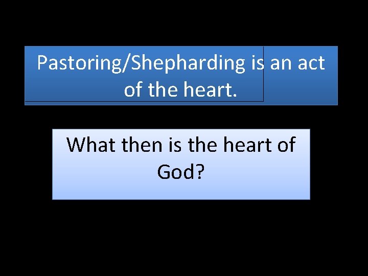 Pastoring/Shepharding is an act of the heart. What then is the heart of God?