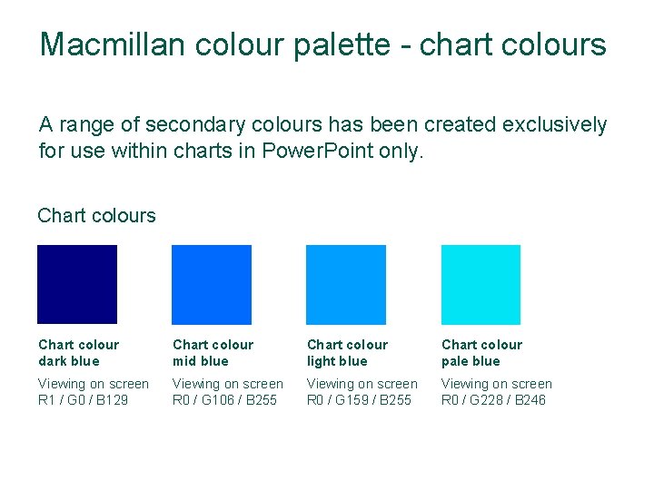 Macmillan colour palette - chart colours A range of secondary colours has been created
