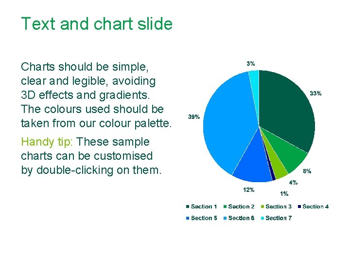 Text and chart slide Charts should be simple, clear and legible, avoiding 3 D