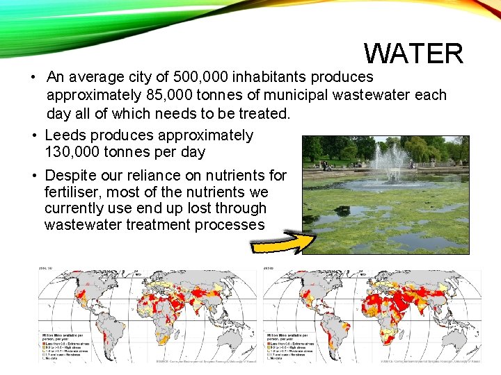 WATER • An average city of 500, 000 inhabitants produces approximately 85, 000 tonnes