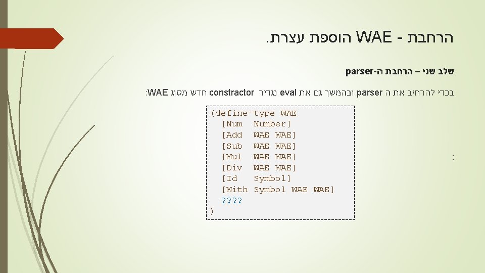 . עצרת הוספת WAE - הרחבת parser- ה הרחבת – שני שלב : WAE