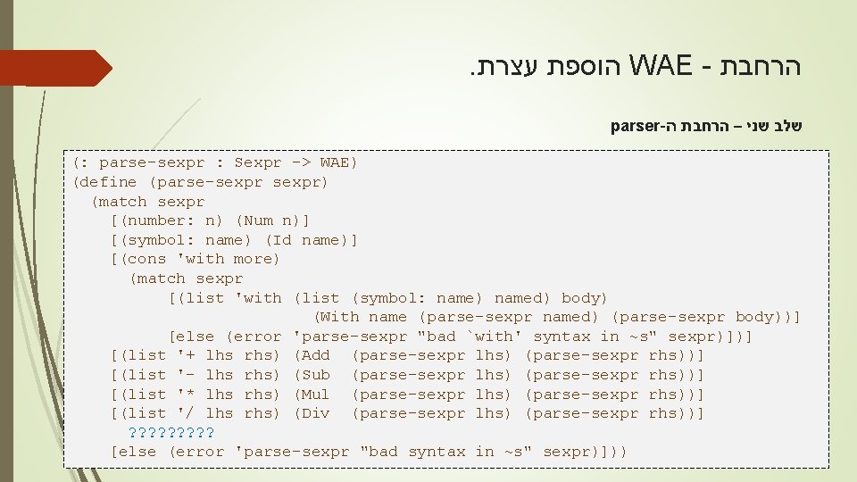 . עצרת הוספת WAE - הרחבת parser- ה הרחבת – שני שלב (: parse-sexpr