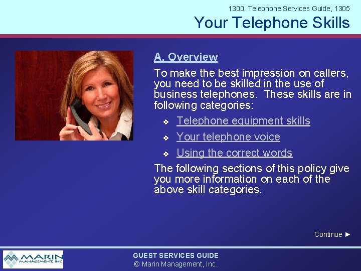 1300. Telephone Services Guide, 1305 Your Telephone Skills Image from Microsoft Office online, Mar.