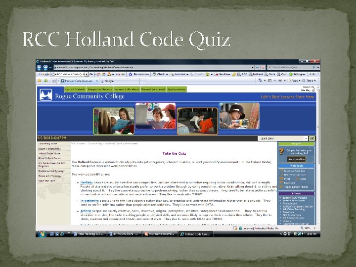 RCC Holland Code Quiz 